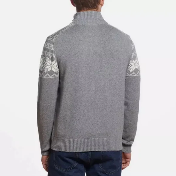 Men's Weatherproof Grey Quarter Zip Fair Isle Winter Pullover Sweater - Picture 2 of 9